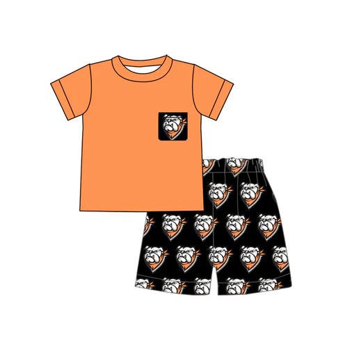 7.4  Custom Moq 3 Baby Boys Orrange Dog Pocket Top Shorts Team Clothes Sets