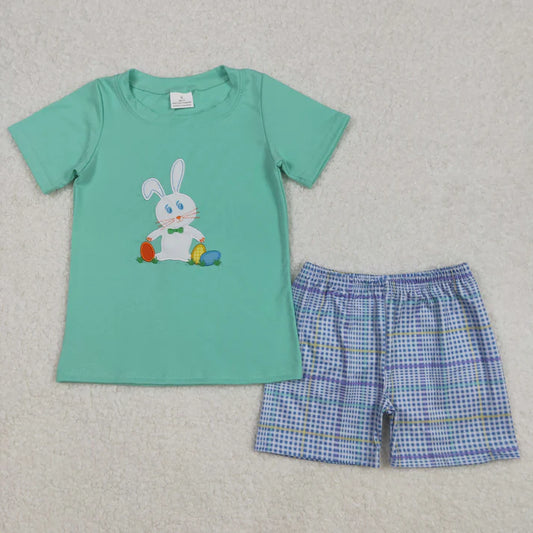 BT1132+SS0422 Embroidery Baby Boys Rabbits Easter Shirts Shorts Clothes Set