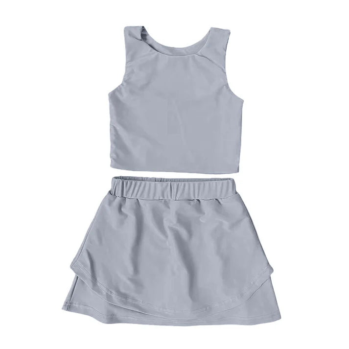 6.12 GSD2667 Baby Girls Sleeveless Lavebder Vest Top Short Skirts Yoga Set Preorder