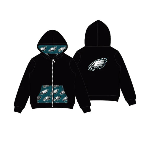 8.11 Custom Moq 5 Baby Boys Black Eagles Team Pocket Zipper Hoodies Tops