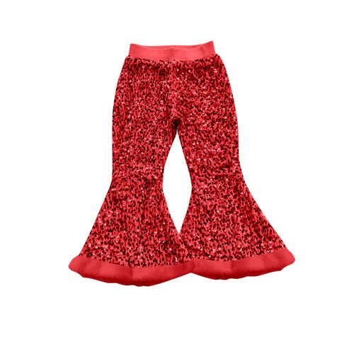 7.26 P0798 Baby Girls Red Sequin Bell Bottom Pants Preorder