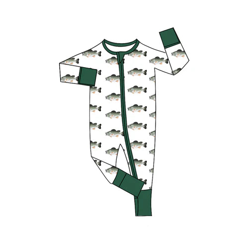 8.5 LR2531 Baby Boys Fishing Zipper Footie Rompers Preorder