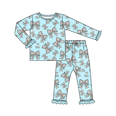 8.6 GLP2679 Baby Girls Snowmen Bows Plaid Top Ruffle Pant Christmas Set Preorder