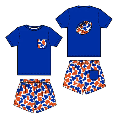 10.22 BSSO1555 Baby Boys Blue Orange Camo Pockets Back Football Shorts Team Clothes Sets