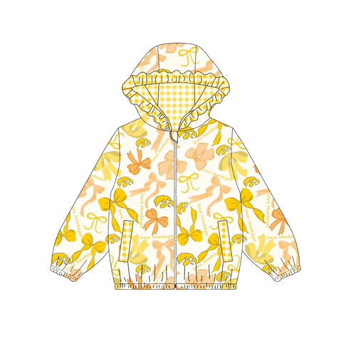 9.9 Custom Moq 5 Baby Girls Yellow Iowa Team Zipper Hoodies Tops