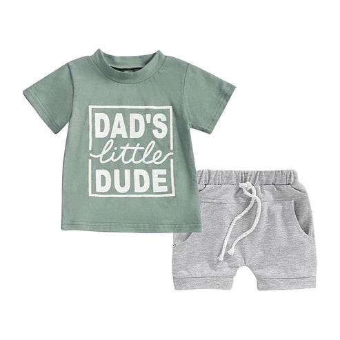 4.16 BSSO1477 Baby Boys Aqua Short Sleeves Dad's Litter Top Gray Pockets Short Set Preorder