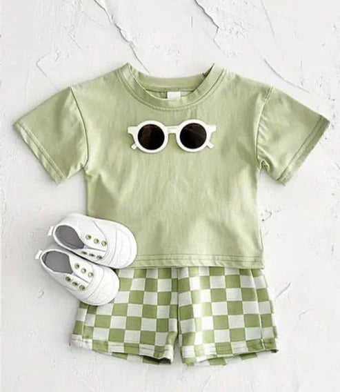 4.15 BSSO1470 Baby Boys Aqua Short Sleeves Top Plaid Short Set Preorder