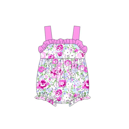 SR2895 Baby Infant Girls Pink Strap Floral Ruffle Rompers Preorder
