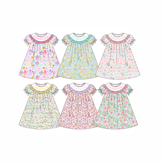 26.1.1 Custom MOQ:3 or 5 pcs each design milk silk Sibling baby girl clothes DADDY floral short sleeve dress 6