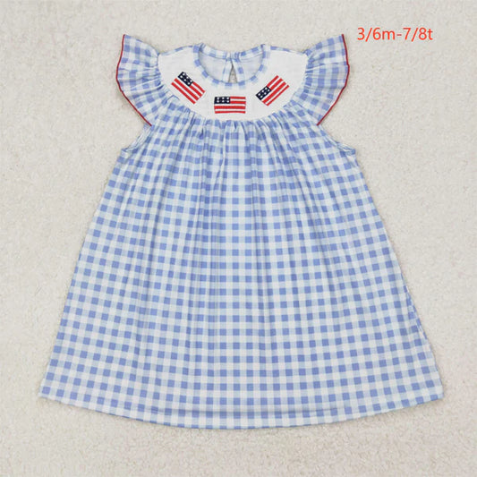 3.26 GSD1817 Baby Girls 4th Of July Flags Smocked Knee Length Dress
