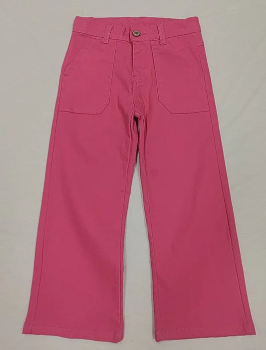 4.4 P0760 Baby Girls Hot Pink Pockets Denim Straight Bottom Pants Preorder