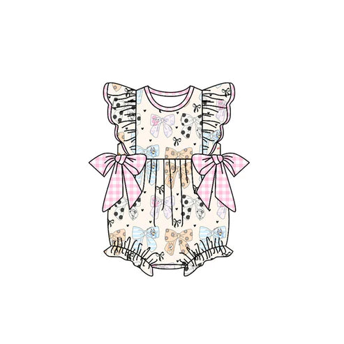 SR2350 Baby Infant Girls Dog Bows Bubble Rompers preorder