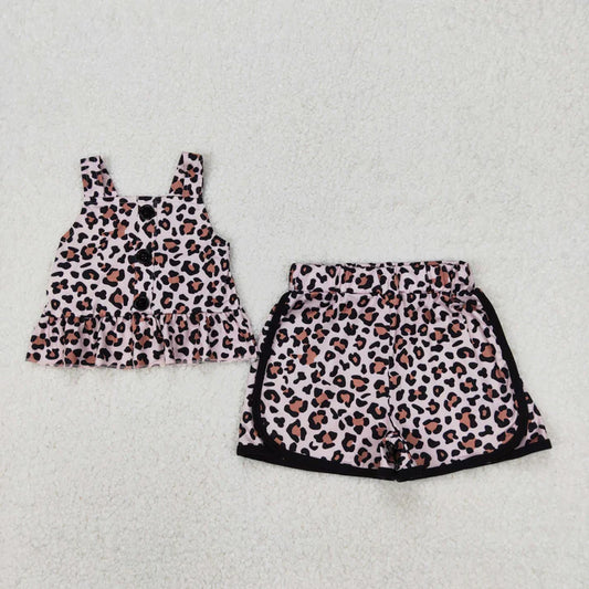 3.26 GSSO2053 Baby Girls Leopard Straps Top Shorts Clothes Set