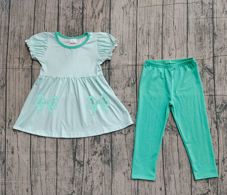 11.11 GSPO2151 pre-order toddler girl clothes green bow girl spring fall pants set real pic embroidery