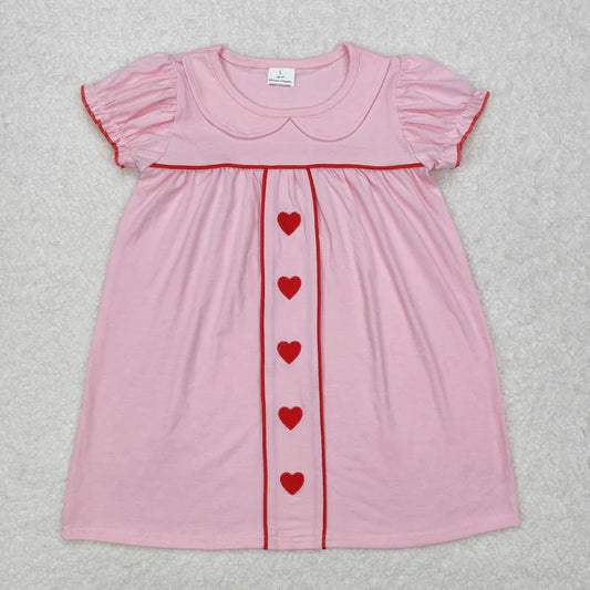 L-3.2 GSD1453 Baby Girls Valentines Pink Hearts Short Sleeve Knee Length Dress