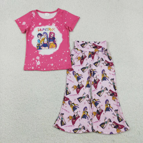11.26 GSPO2122 Baby Girls Pink Cartoon Girls Top Bell Bottom Pants Clothes Set