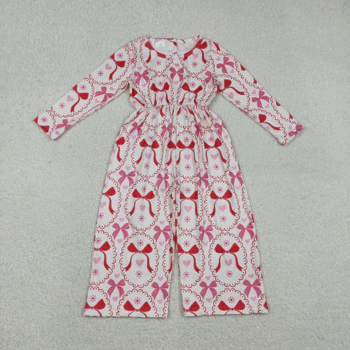 12.8 LR2713 Baby Girls Hearts Bows Checked Pants Valentine Jumpsuit
