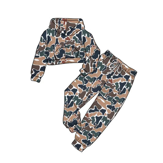 6.11 GLP1980 Baby Kids Dark Brown Camo Hooded Top Pants Clothes Sets Preorder