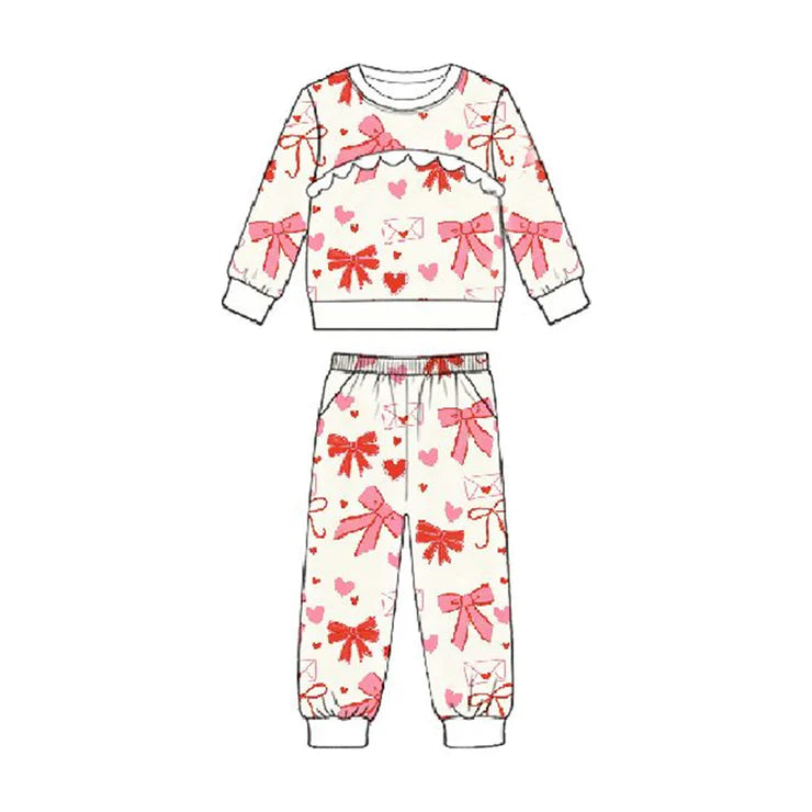 12.4 MOQ：5pcs GLP3214 pre-order toddler girl clothes bows print girl Valentine set