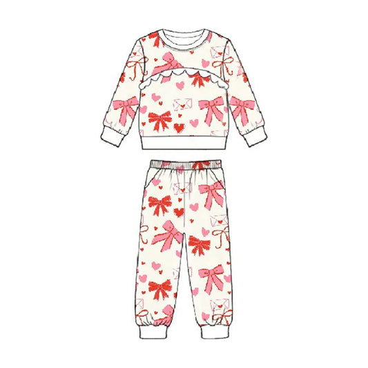 12.4 MOQ:5pcs GLP3214 pre-order toddler girl clothes bows print girl Valentine set