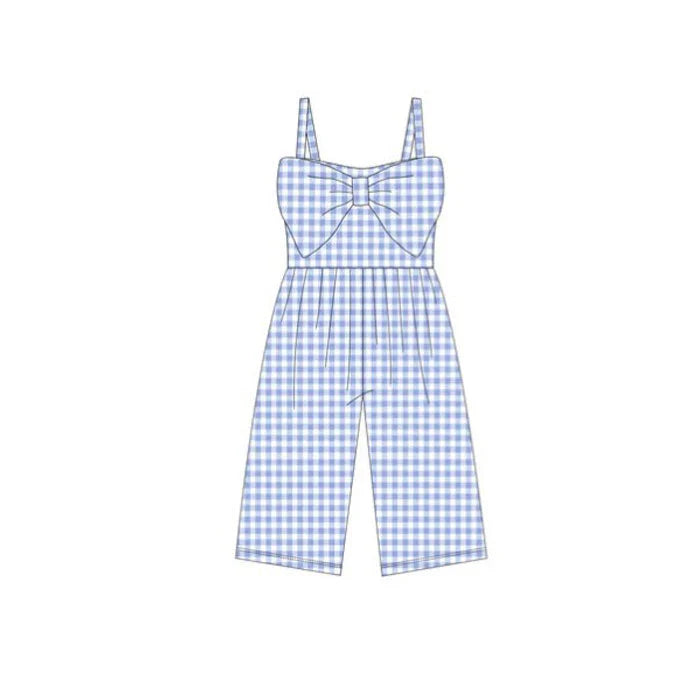 12.5 MOQ:5pcs SR3697 pre-order baby girl clothes blue gingham print girl summer romper