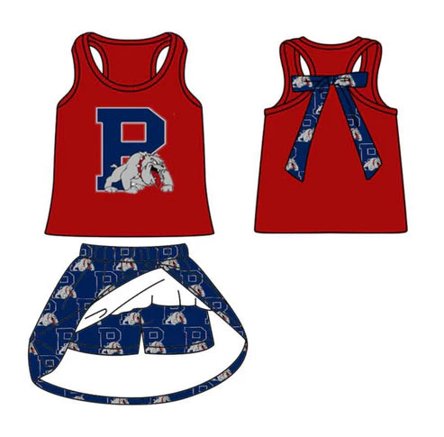 8.9 Custom Moq 5 Baby Girls Red Sleeveless P Vests Top Plaid Skorts Team Set