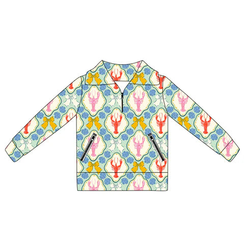 6.5 GT1063 Baby Girls Long Sleeves Bows Crayfishes Plaid Pockets Zipper Yoga Jackets Preorder