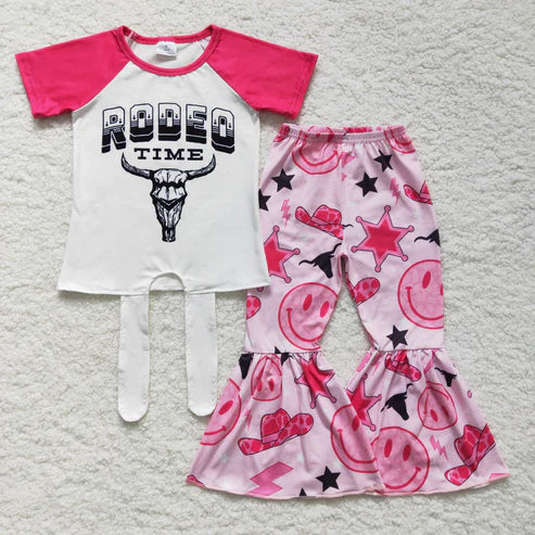 4.28 RTS NO MOQ GSPO0250 Kids Clothing Girls Short Sleeve Top And Long Pants Cow Print