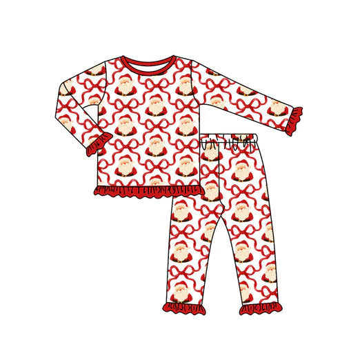 7.1 NO MOQ sales GLP2527 Pre-order baby girls clothes Christmas bow red long sleeve pants sets
