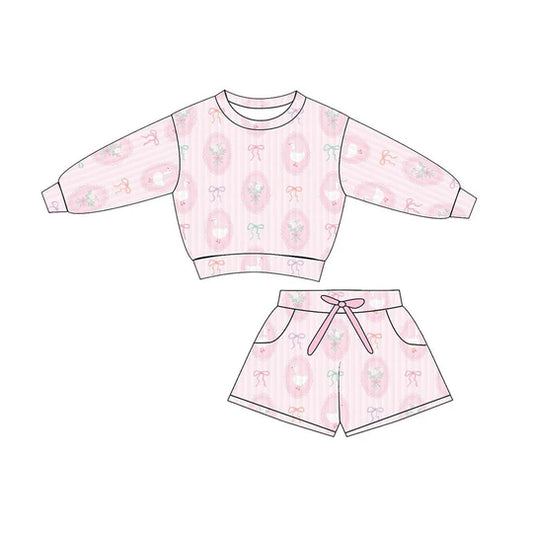 12.9 MOQ：5pcs GLS0078 pre-order toddler girl clothes goose print girl summer set