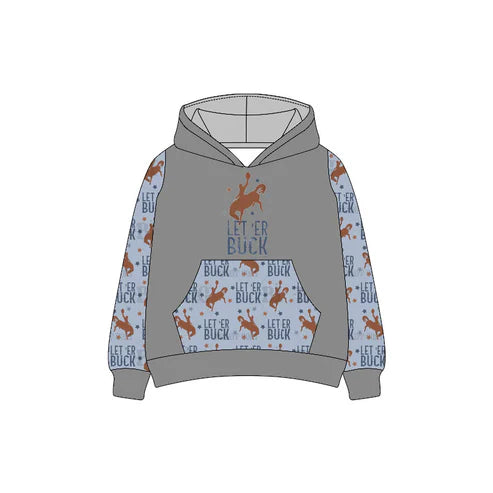 7.5 Custom Moq 3 Baby Boys Long Sleeves Rodeo Let'er Buck Pocket Hoodies Top