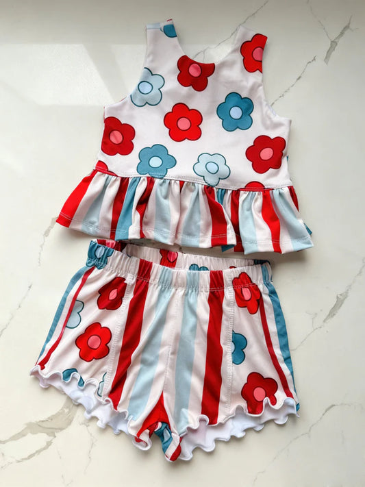 11.21 MOQ:5pcs GSSO2893 pre-order baby girl clothes flower toddler girl 4th of July summer outfit