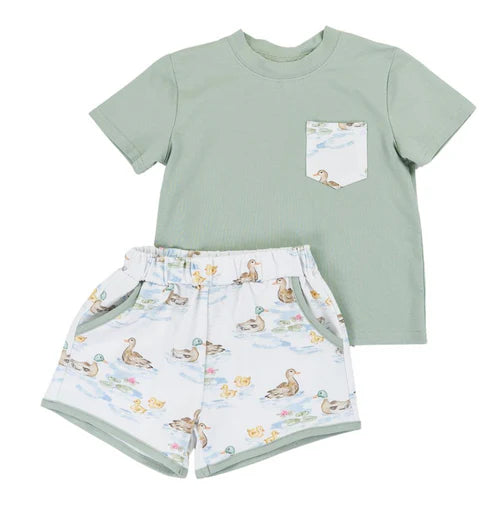 4.9 BSSO1461 Baby Boys Pocket Top Ducks Pockets Short Set Preorder