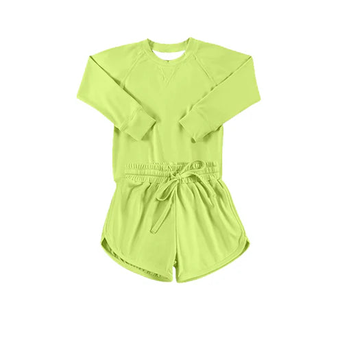 3.28 GLS0007 Baby Girls Green Long Sleeves Top Short Yoga Set Preorder