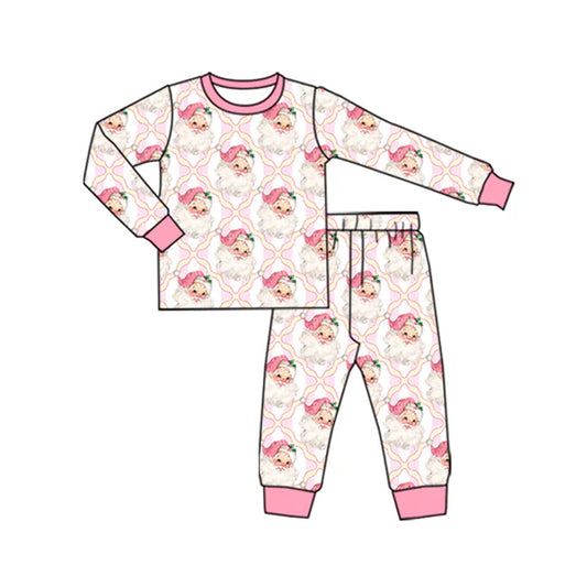 6.17 GLP2370 Baby Girls Long Sleeves Pink Santa Plaid Top Pants Pajamas Set Preorder