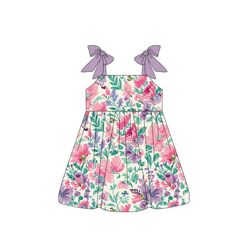 4.19 GSD2464 Baby Girls Bows Strap Lavender Pink Floral Knee Length Dresses Preorder