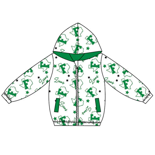 10.9 Custom Moq 5 Baby Boys Green Lions Team Zipper Hoodies Tops