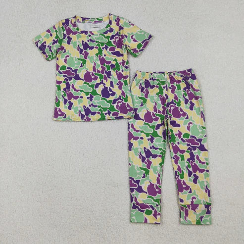 10.18 BSPO0584 Baby Boys Mardi Gras Camo Short Sleeve Pant Pajamas Set