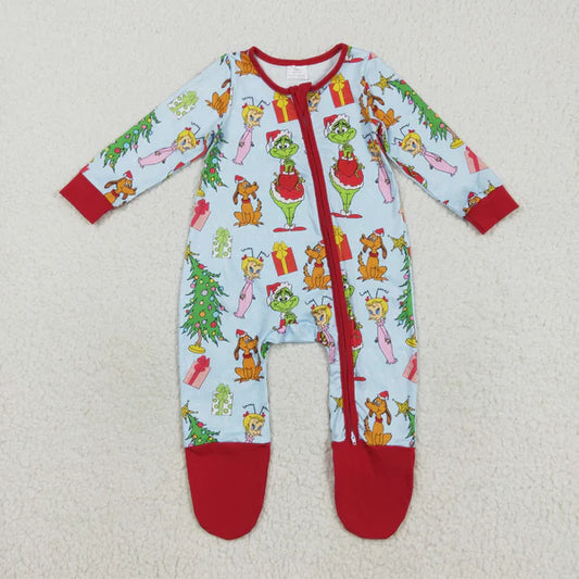 8.18 LR2478 Baby Girls Long Sleeves Cartoon Face Trees Zipper Footed Romper