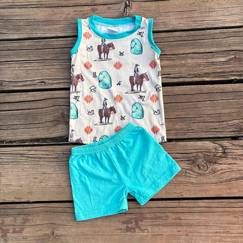 8.12 BSSO0208 Baby Boys sleeveless tee shirt rodeo shorts western clothes set