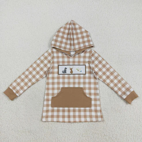 8.13 BT1285 Embroidery Baby Boys Long Sleeves Dogs Deer Ducks Pocket Hoodies Top