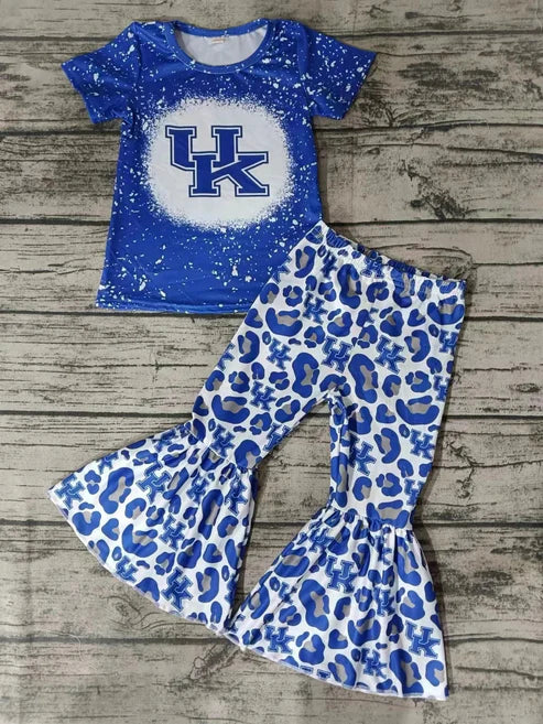 5.7 Baby Girls Team UK Blue Tee Leopard Bell Pants Clothing Sets Preorder(moq 3)