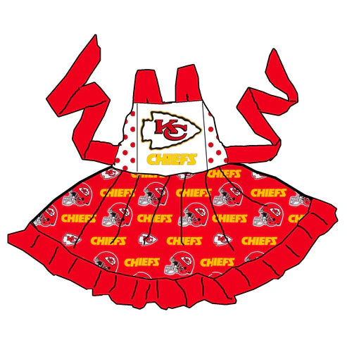 4.25 Preorder(moq 3) Baby Girls Twirl KC Chiefs Belt Team Knee Length Dresses