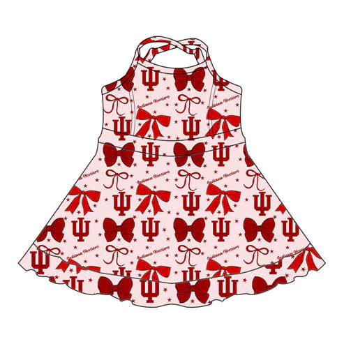 7.3  Custom Moq 3 Baby Girls Strap IU Bows Plaid Short Ruffle Team Knee Length Dresses