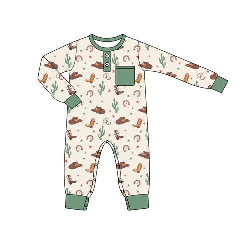 5.24 LR1911 Baby Infant Boys Western Cactus Pocket Rompers preorder