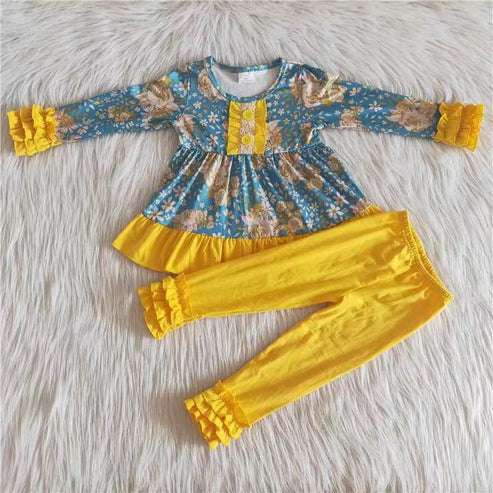 9.6 RTS NO MOQ ETA 5/7days Arrived 6 A33-17 Floral blue top and yellow lace pants