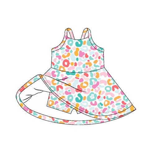 6.5 GSD2645 Baby Girls Strap Pink Green Leopard Shorts Knee Length Dresses Preorder