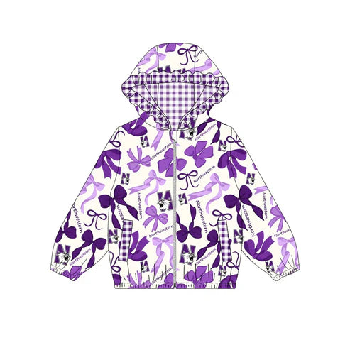 9.9  Custom Moq 5 Baby Girls Purple NW Team Zipper Hoodies Tops