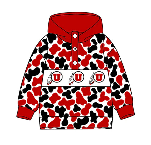 10.15Custom Moq 8 Baby Boys Red Black Camo U Team Button Hoodies Top