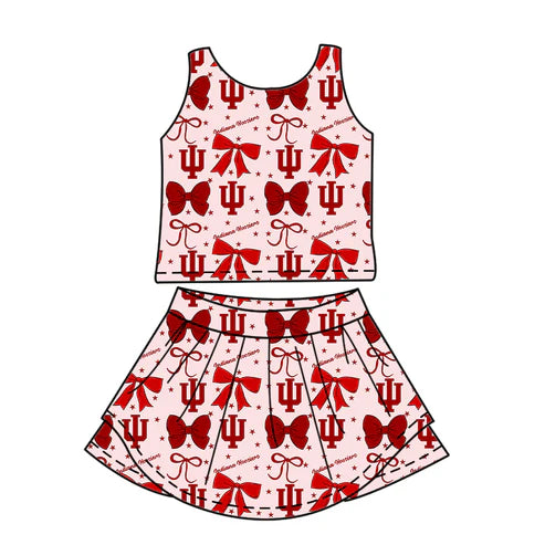 7.3  Custom Moq 3 Baby Girls Sleeveless IU Bows Vest Top Short Skirts Set